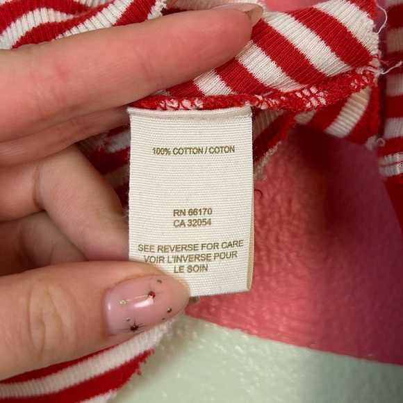 Free People Raw Hem Red and White Stripe Fit and Flare Cuffed Long Sleeve Top - Picture 5 of 6